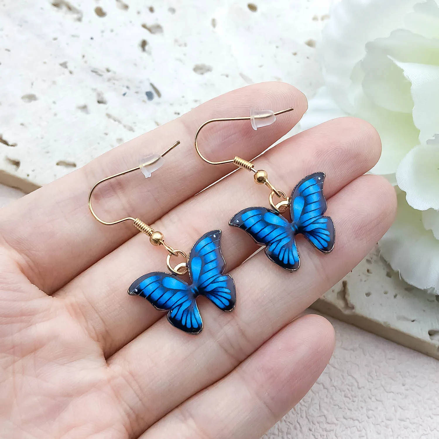 Cute Fashion Butterfly Necklace Earrings Set New Popular Blue Purple Orange Color Pendant Fashion Women Jewelry image 4