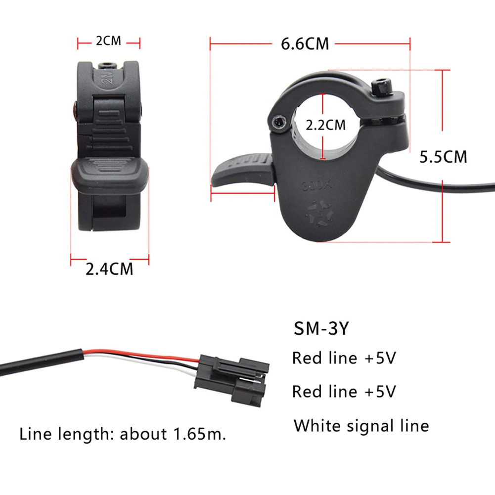 Accelerator Thumb Throttle 300X 6.6*5.5*2cm Black E-bike Part Finger Throttle Booster For 22 Mm Handlebar PC+ABS