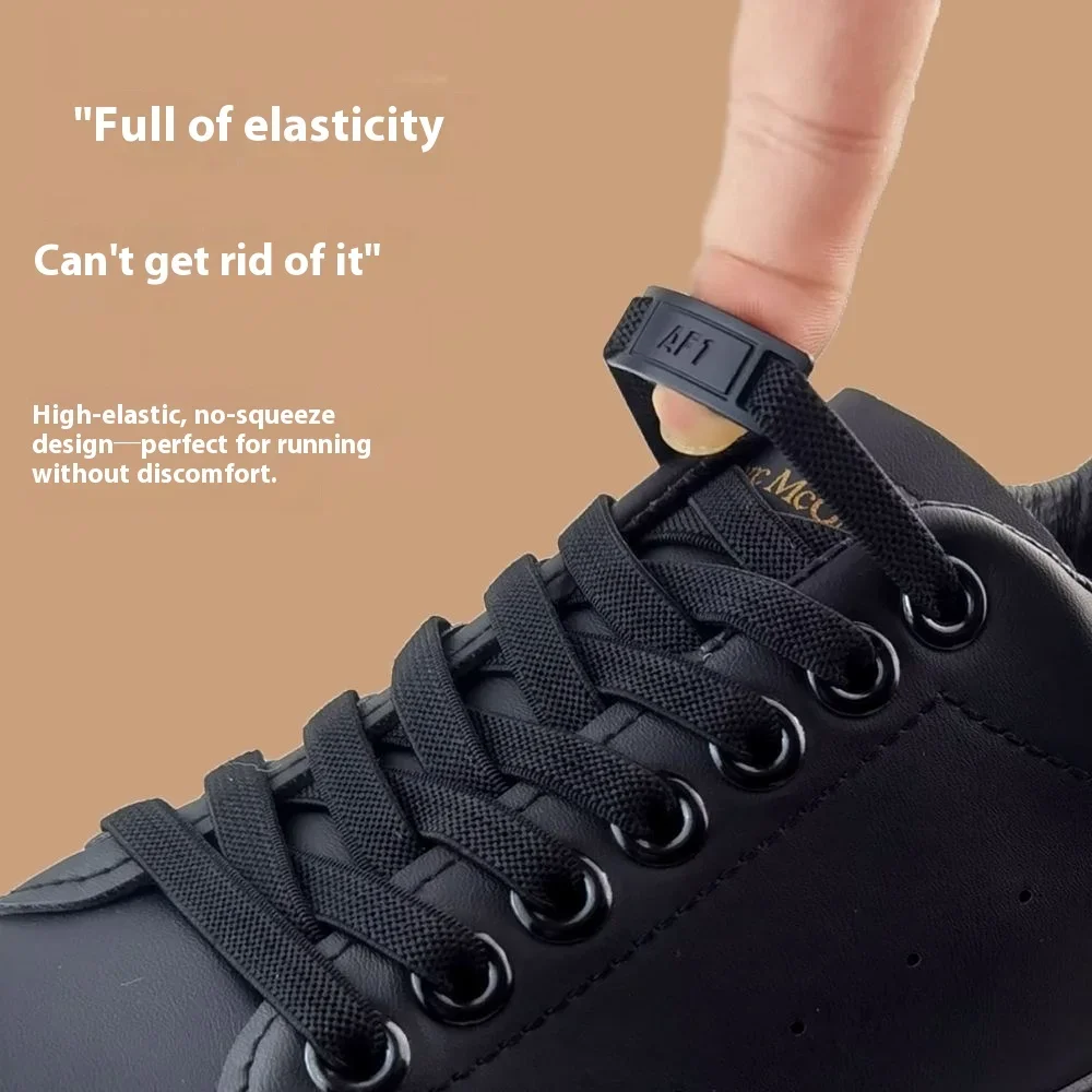 New No Tie Shoelaces Curved Metal Buckle Elastic Shoelaces Sneaker for AF1 Kid Adults 8MM Widened Flat Shoelace Shoe Accessories