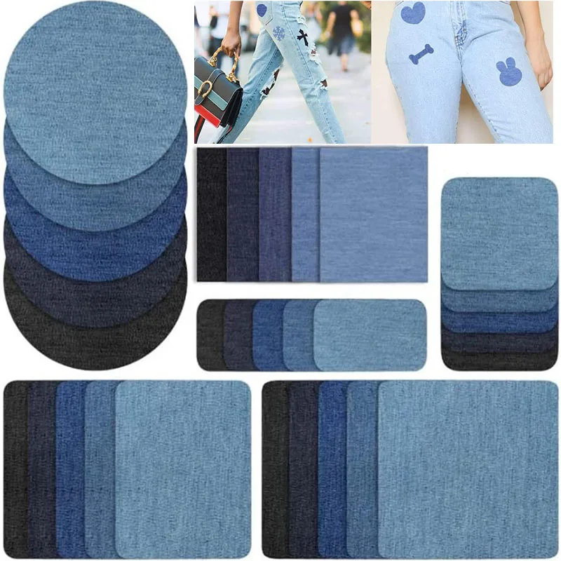 5 PCS Denim Patches DIY Iron on Denim Elbow Patches Repair Pants Jacket for Jean Clothing Pants Badges Apparel Sewing Fabric