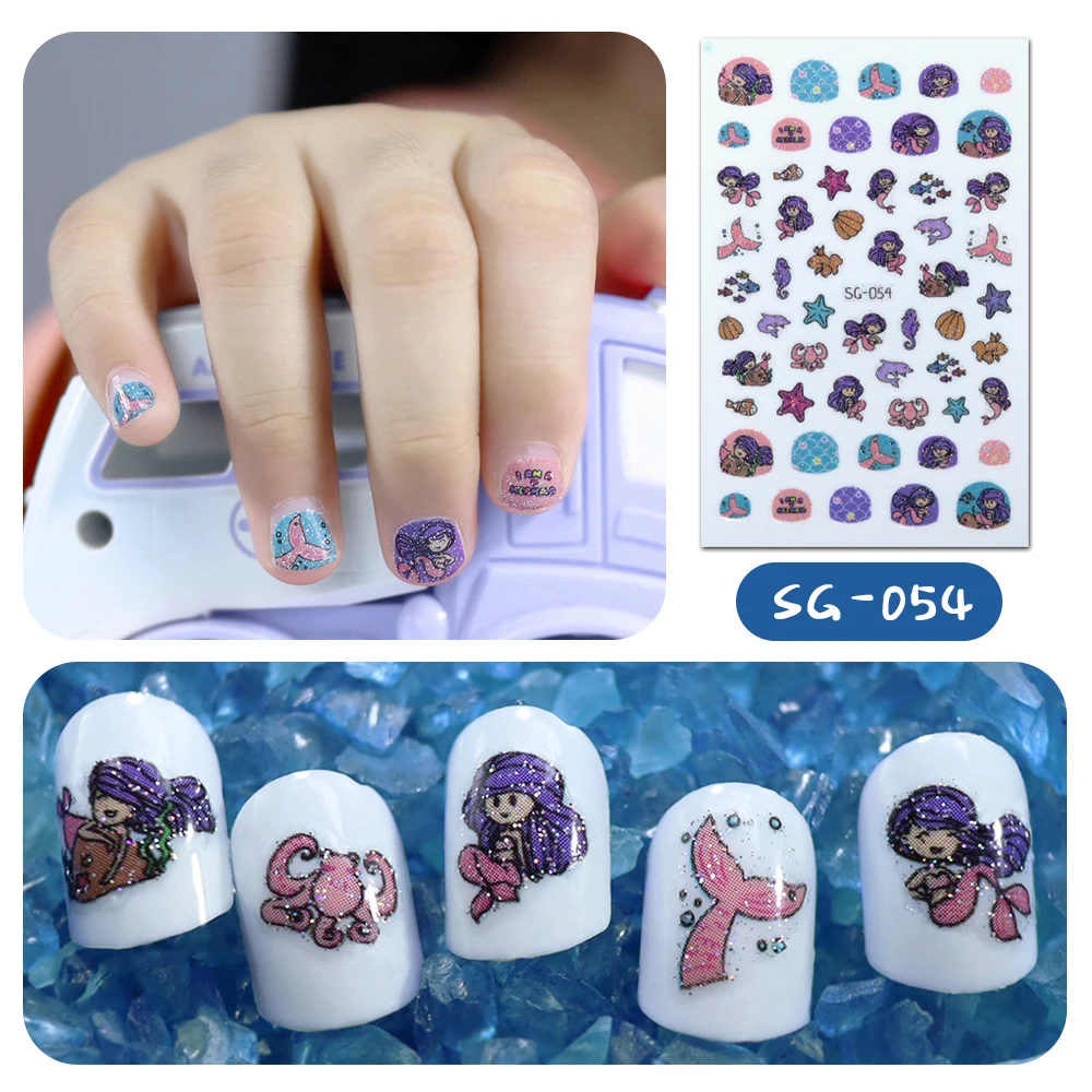 1PCS Cartoon Mermaid Nail Stickers Wholesale Waterproof Paste Nail Art Sticker Princess Series Nail Decoration Adhesive Sticker