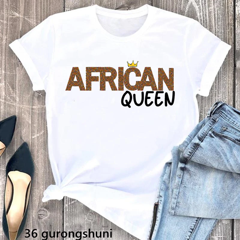 2022 Black Princess Letter Print Tshirt Women African Queen Black Girls Magic T Shirt Femme Summer Fashion Short Sleeve T-Shirt