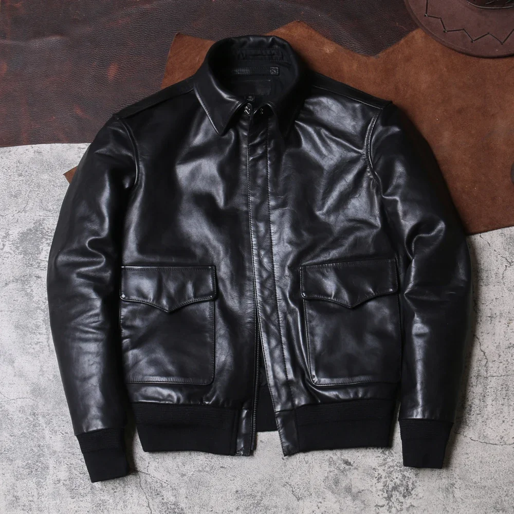 CC SHop Best,Classic vintage bomber genuine leather jacket.quality 1.0mm thick horsehide coat.men short slim leather cloth