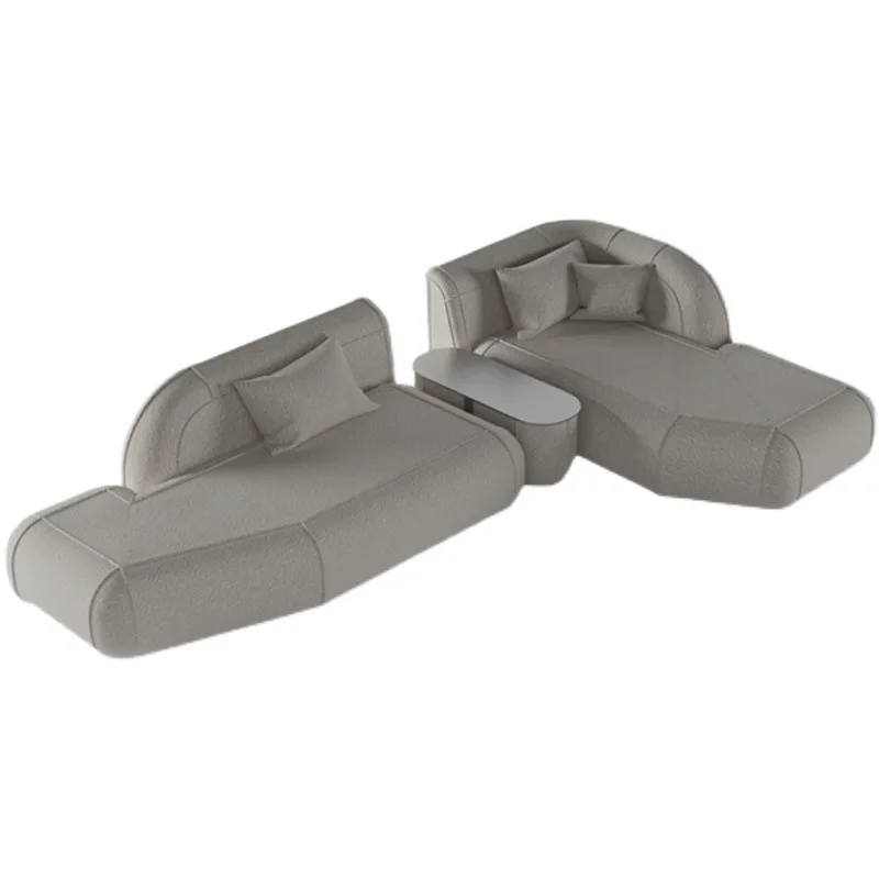 

Designer art wabi-sabi wind Nordic living room beige lamb wool module sofa coffee table L-shaped combination studio