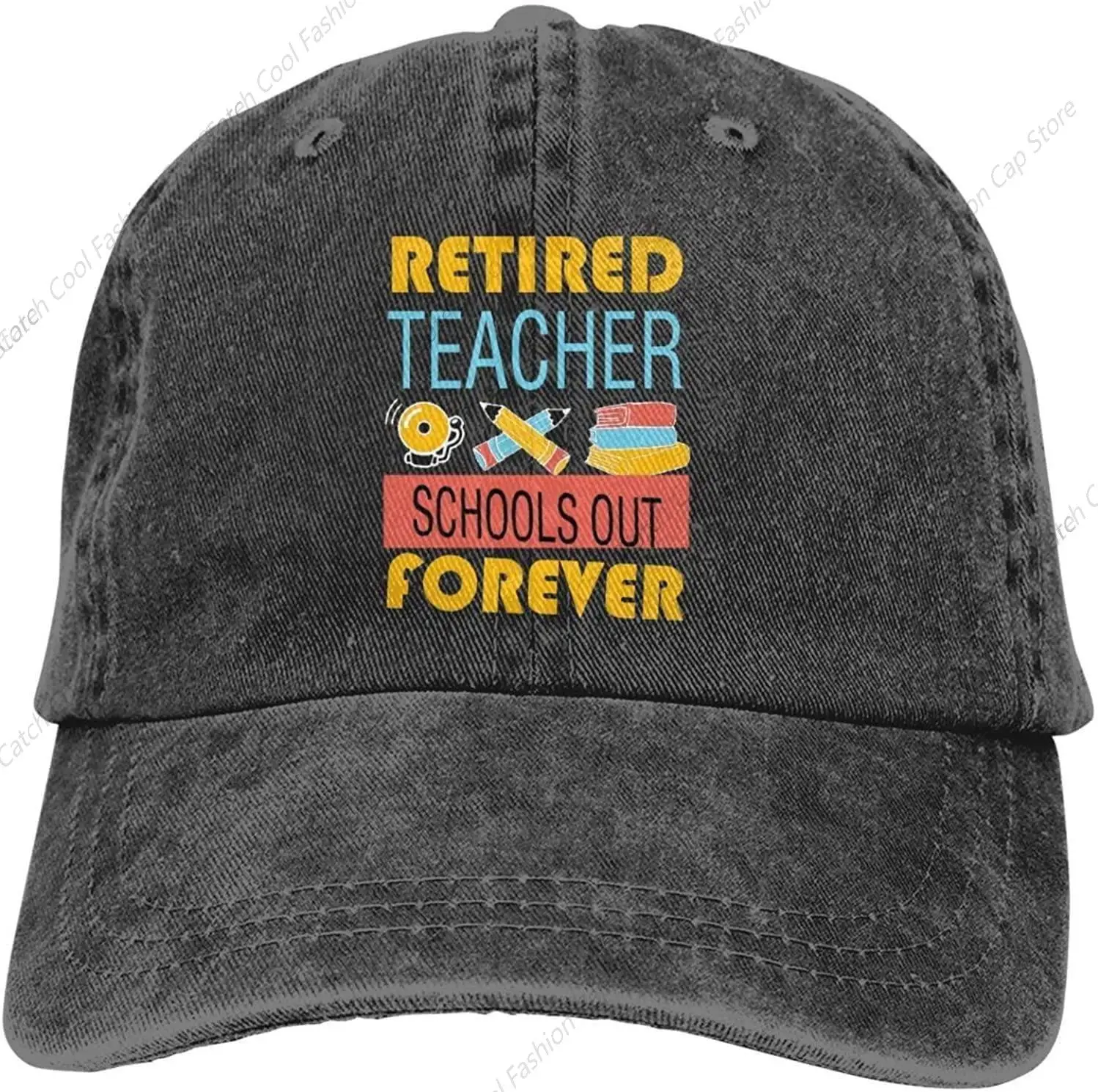 Retired Teacher Schools Out Forever Baseball Cap Vintage Trucker Golf Denim Hat Adjustable Washed Cotton Sports Travel