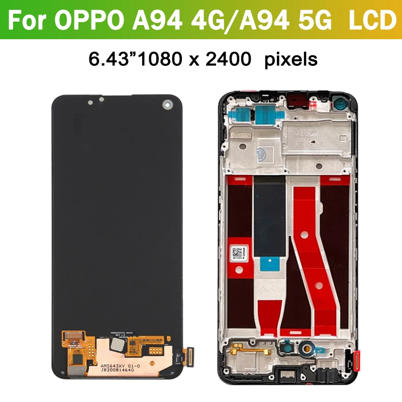 6.43 "display para oppo a94 cph2203 display lcd tela de toque digitador assembléia para oppo a94 5g cph2211 lcd com quadro