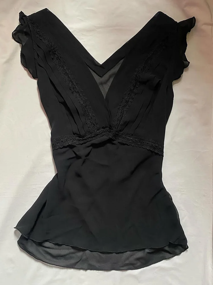 

Chayue Weiyun Original Retro Bla irt Slim Fit Waist Cinched Summer Design Casual Sle ort Sve Women's T-irt