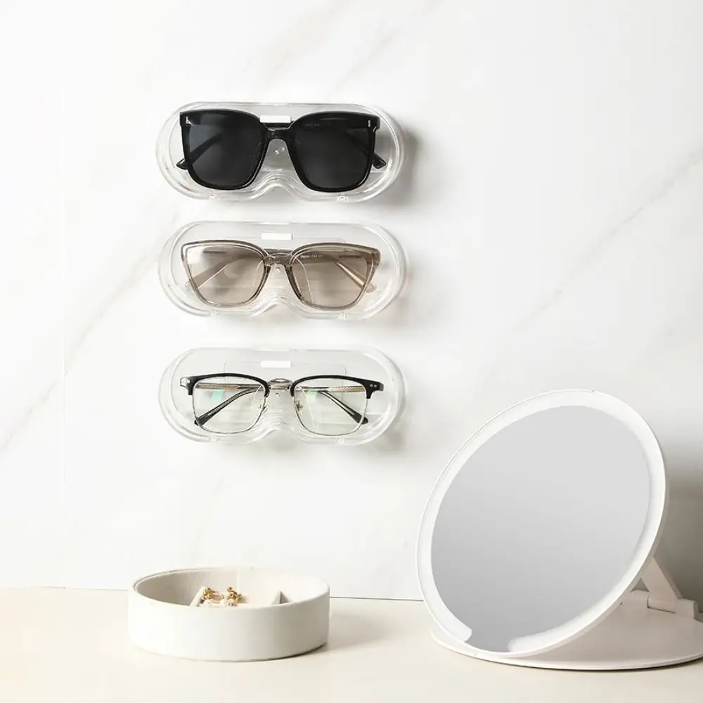 

New Wall Mounted Glasses Storage Rack Punch-free Shelf Sunglasses Storage Box Organizer Transparent Sun-glasses Display Holder
