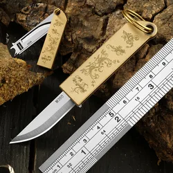 M390 Blade Folding Knife Self Defense Brass Handle Survival Camping Keychain Emergency Pocket Knife Portable Mini Jackknife