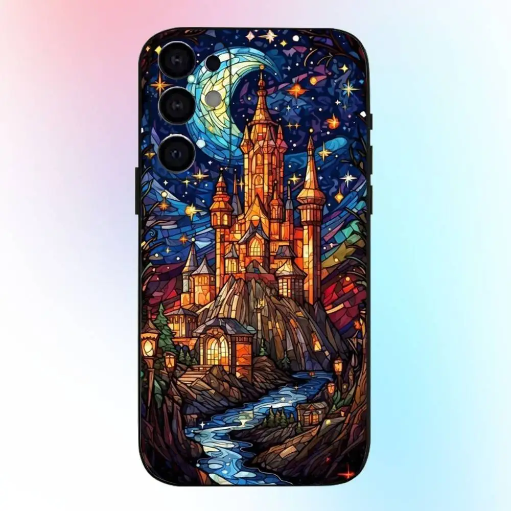 Glass Printed Sun & Moon  Phone Case For Samsung S25,S24,S21,S22,S23,S30,Ultra,S20,Plus,Fe,Lite,Note,10,9,5G Black Cover