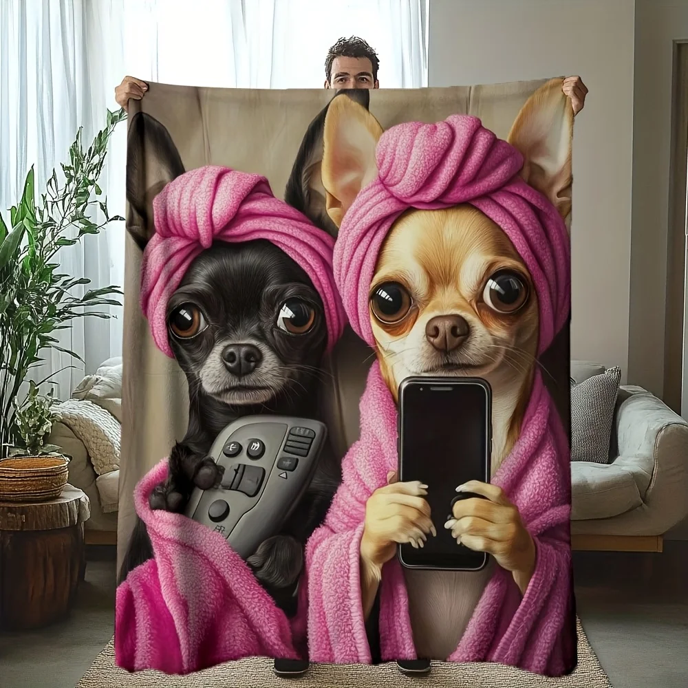 Chihuahua Spa Print Throw Blanket, Soft Cozy Blanket for Sofa Bed Office, Versatile Home Decor Gift