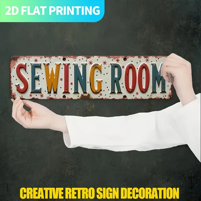 2D Flat, 2D Flat Plane, 1pc Vintage Sewing Room Aluminum Wall Decor - Large Letters in Red, Orange, Yellow, Green, Blue, Brown,