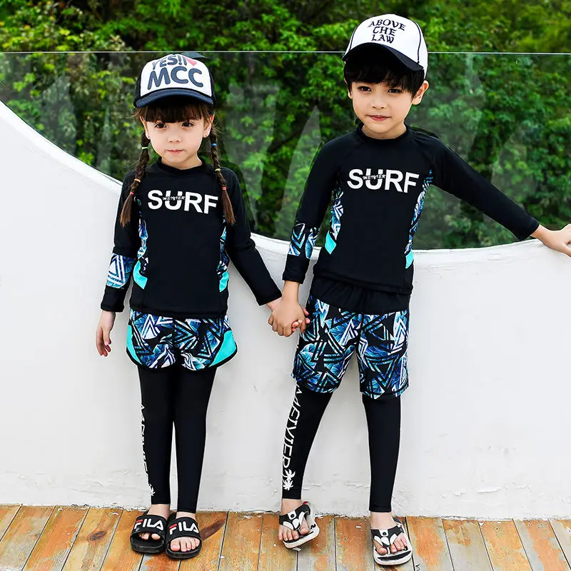 

2024 Fashion Rashguard Kids Swimwear Big Child Two/Three Sun Protection UV Shirt+Shorts+Pants Swim Surf Suit Boy/Girl 85-165CM