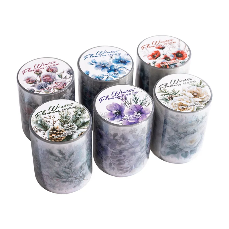 1Roll/2Roll Winter PET Die-Cut Washi Tape Winter Flower Sea Series 6 Designs Basic Scrapbook Base Layer Materials Diary Album