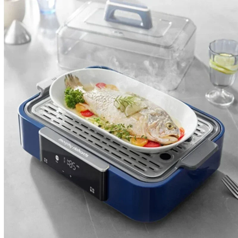 Electric steamer, multi-functional household three-layer steamer with timer and preset function.