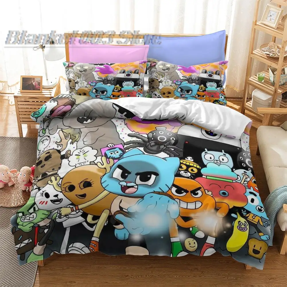 Amazing World-Juego de ropa de cama con estampado 3D de Gumball, funda de edredón, King, Queen, tamaño doble completo para decoración de dormitorio