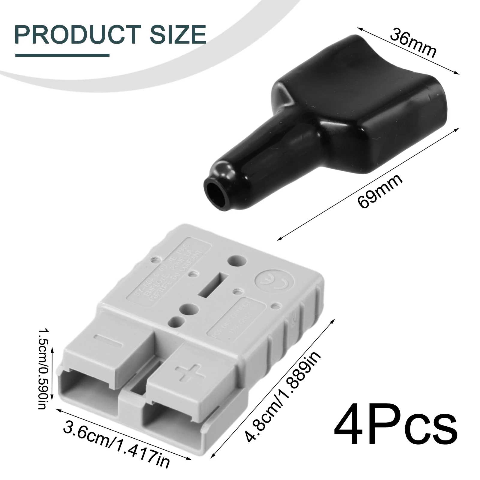 Set Of 2 50A Cable Terminal Battery Connectors With Mechanically Keyed Housing And Black Protective Jackets For Test Measurement