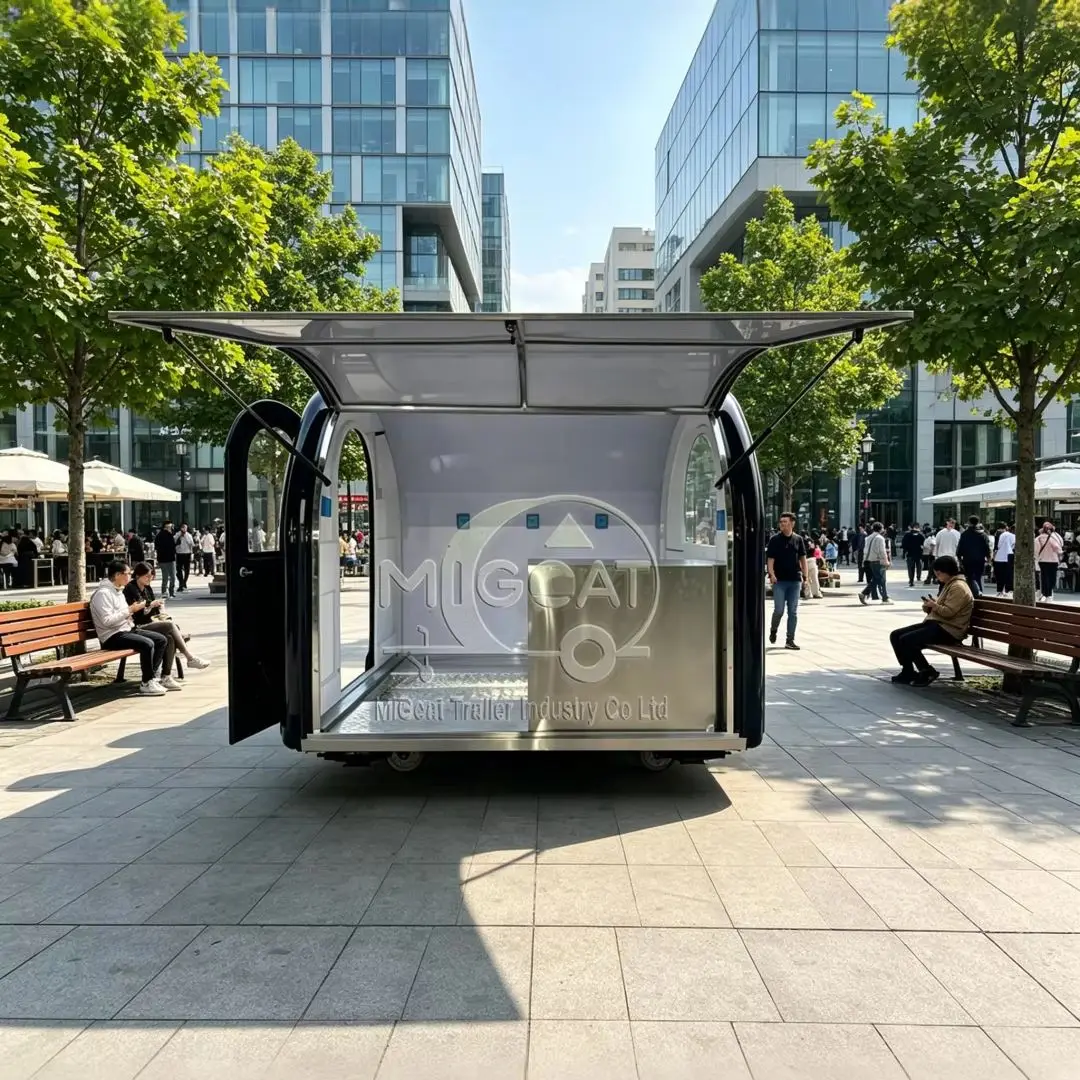 

Black Mini Mobile Food Cart with Awning Compact Street Vending Trailer for Fast Food Portable Kitchen Stand