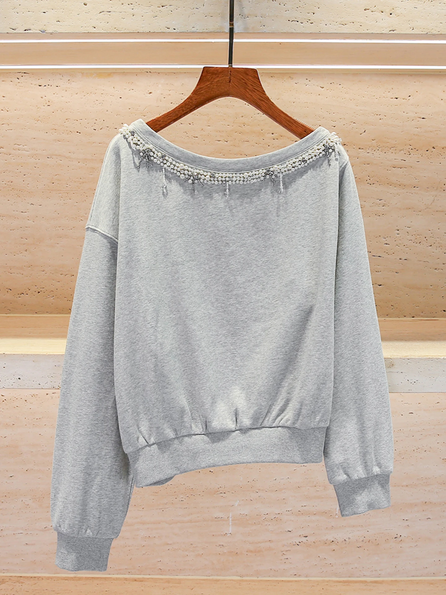 

Casual oulder Bared Asymmetric Sweatirt Women's Premium Autumn Winter Knitted Top Glittering Beads Commute Sle Regular Fit