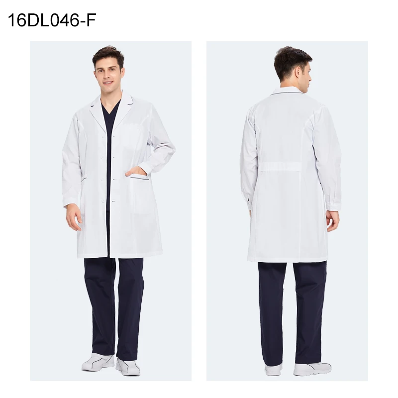 ANNO Long Sleeve Lab Uniforms With Spandex Elastic Work Out Wear Pharmacy Coat Chemistry Male Female White Doctor Gown