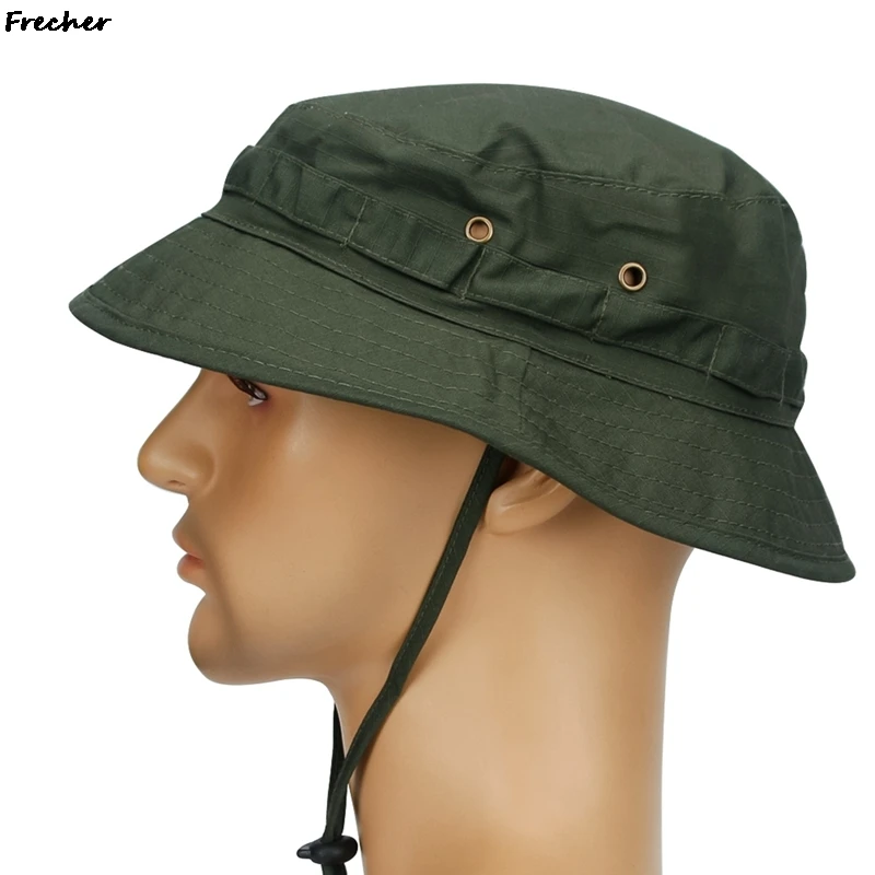 Breathable Cotton Bucket Hat Camouflage Panama Hats Forest Hunting Hiking Chapeau Outdoor Fishing Cap Adjustable Belts Chapeau