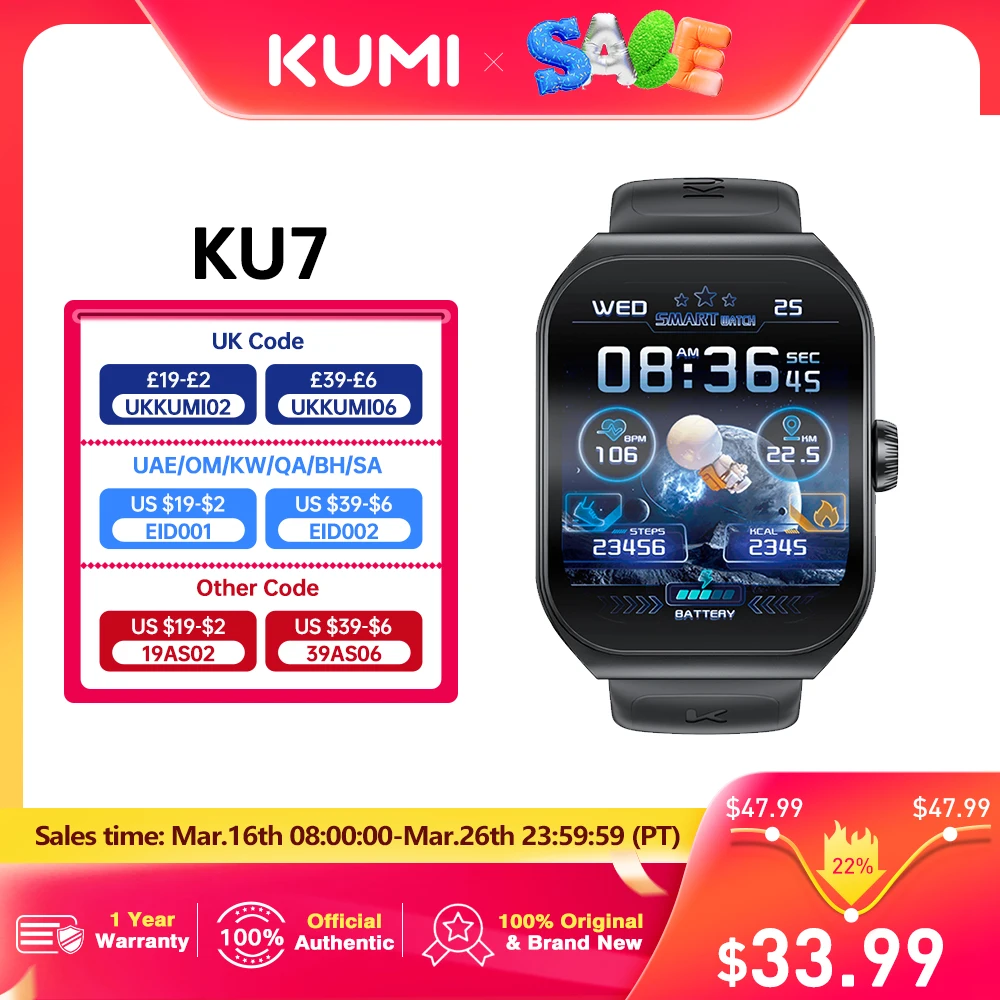 KUMI KU7 relojes inteligentes 1,96 "Amoled 100 + modos deportivos NFC IP68 impermeable Bluetooth llamada salud monitoreo del sueño sos para hombre mujer