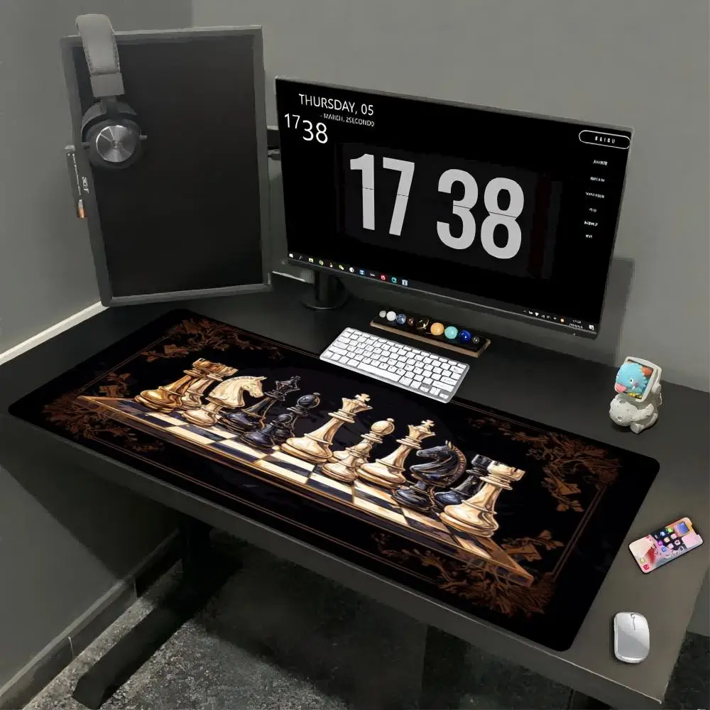 XXL Large Gaming Mouse Pad Luxury Gold Black Chess Knight Chessboard Vintage Art Desk Mat Non-Slip Rubber Keyboard Mouse Mats