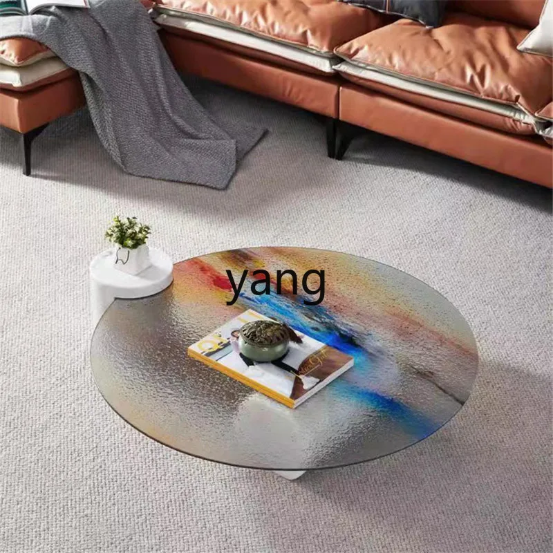 CX water corrugated tempered glass coffee table round living room household small apartment wabi sabi wind