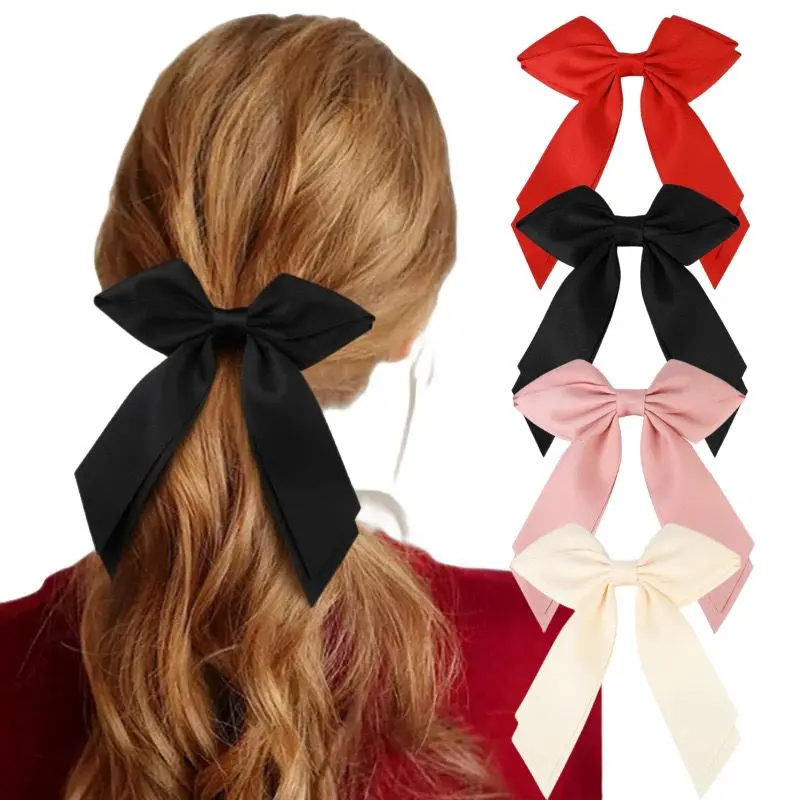 

20pc/lot 5.5" Satin Ribbon Bow Hair Clips Hairpins Women Girls Long Ribbon Hair Clips Long Tails Bowknot Barrette Kid Headwear