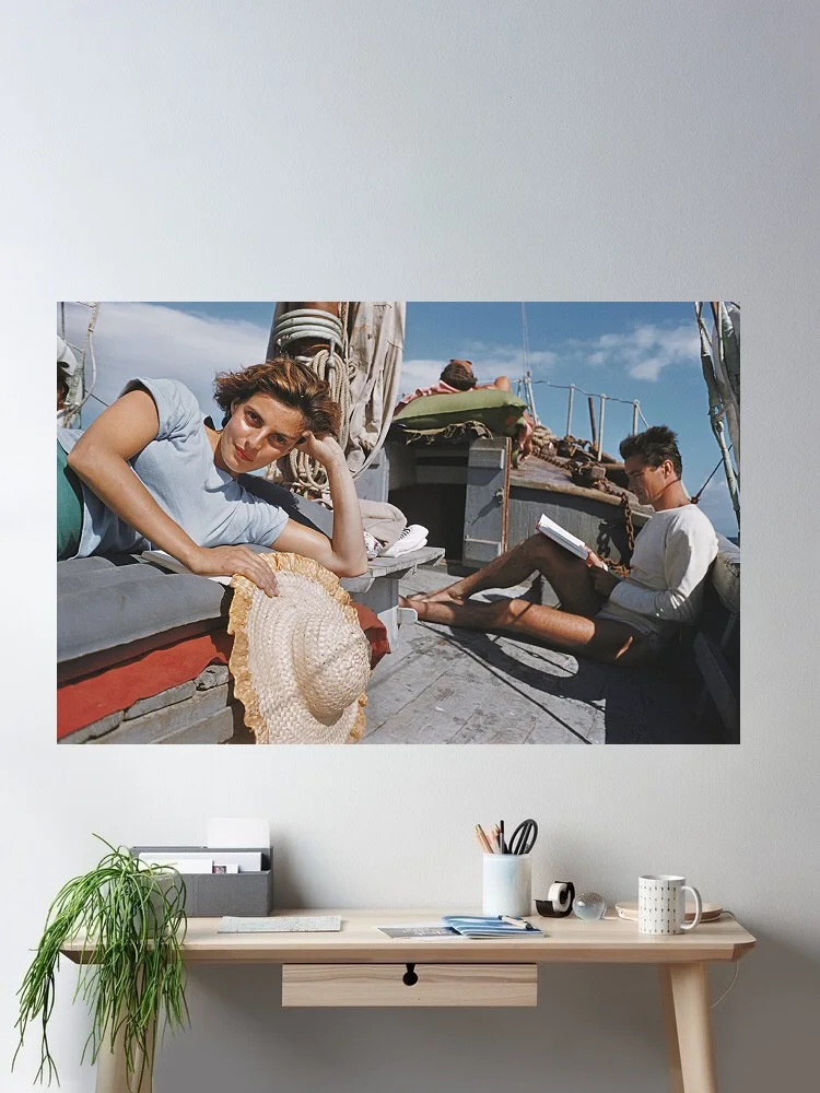 Slim Aarons 'Capri Cruise, Print Art Canvas Poster, Living Room, Home Wall Decor Picture