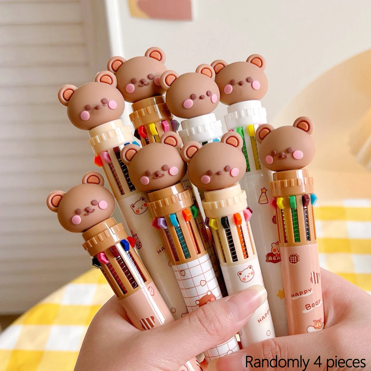 

4 random cute bear 10 in 1 multi-color ballpoint pens, expandable color pens for students and diaries