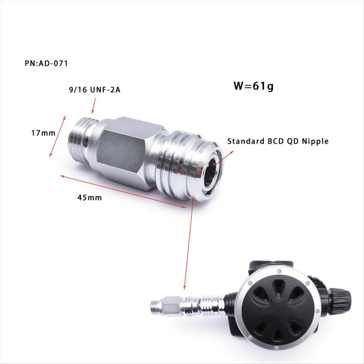 

A78I Scuba Diving Adapter Male and Female 9/16 to BCD Standard Connectors Diving Part for Regulator Medium Pressure Hoses