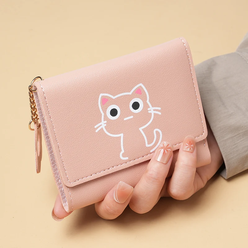 New Cartoon Cute Wallet Female Short Cat Girl Small Wallet Wallet Female Soil Wallets New Women's Foldable Wallets