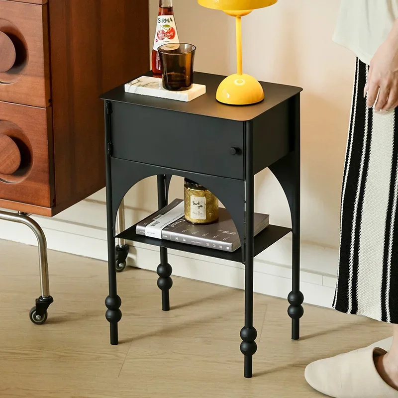 

Bedroom Bedside Table Simple Retro Sofa Corner Table Creative and Personalized Black Coffee Table Small Space Storage Cabinet