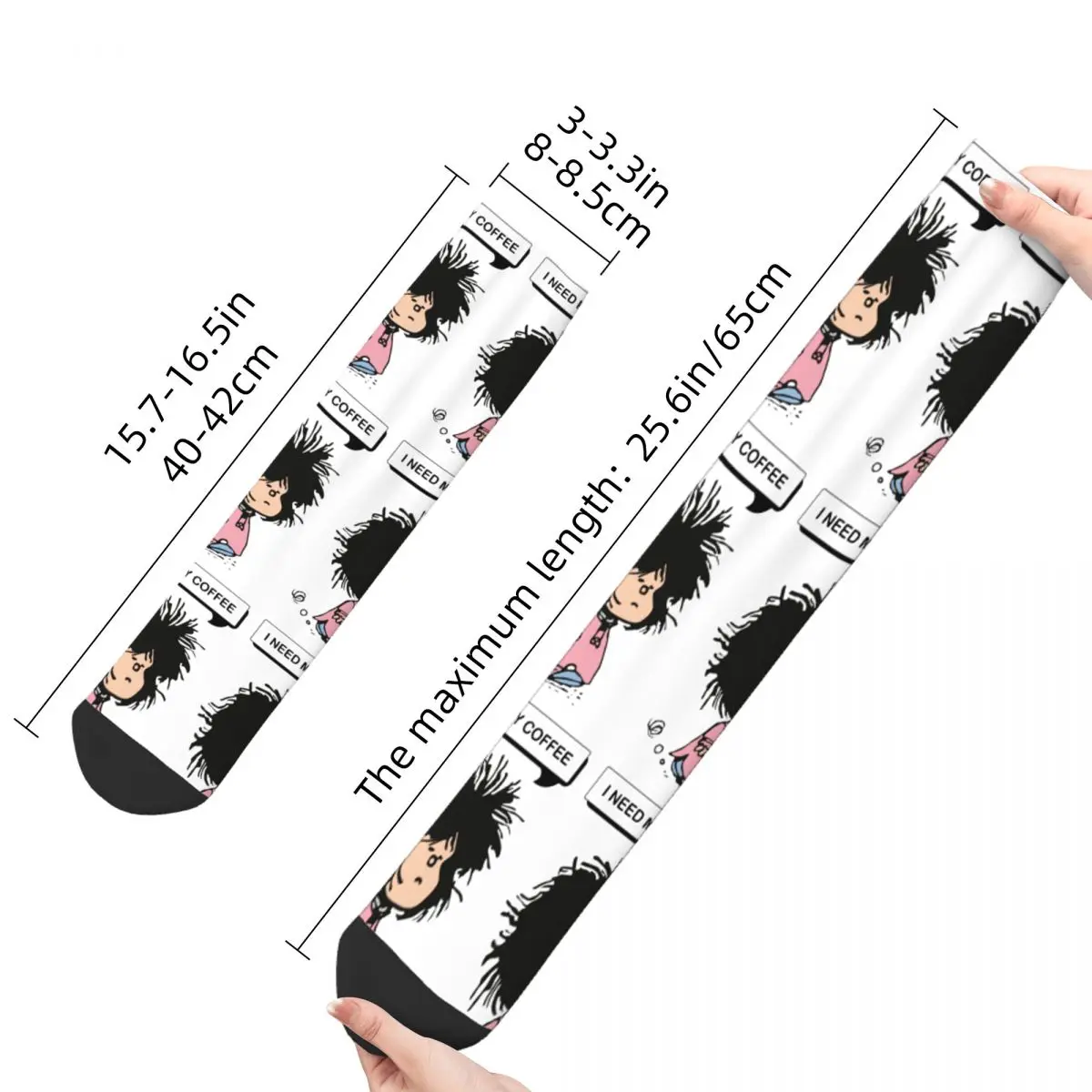 New Male Men Socks Casual Tousled Mafalda That Needs Coffee Sock Quino Comic High Quality Women Stockings Spring Autumn Winter