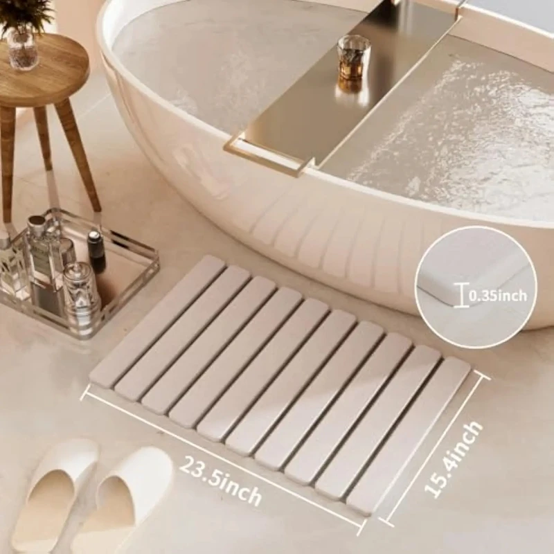 

Non Slip Stone Bath Mat Natural Diatomaceous Earth Shower Mat Super Absorbent Bathroom Rug Foldable Quick Drying Stone Mats