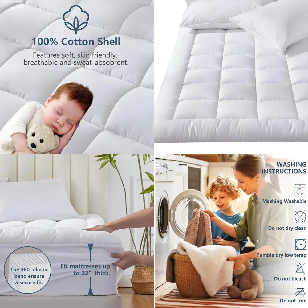 

Охлаждающий наматрасник с хлопковой подушкой, карман 8–21, стеганая защита 450 GSM, 72x84, белый