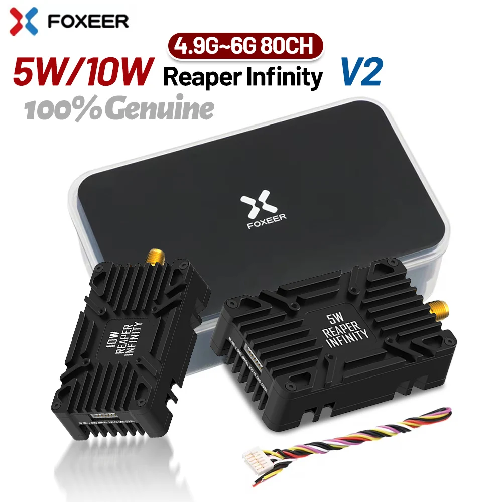 

Foxeer 5.8G 5W/10W 80CH VTX 4.9G-6G Reaper Infinity 2-8S Lipo Switchable Transmitter Build-in MicFan CNC for RC FPV Long Range