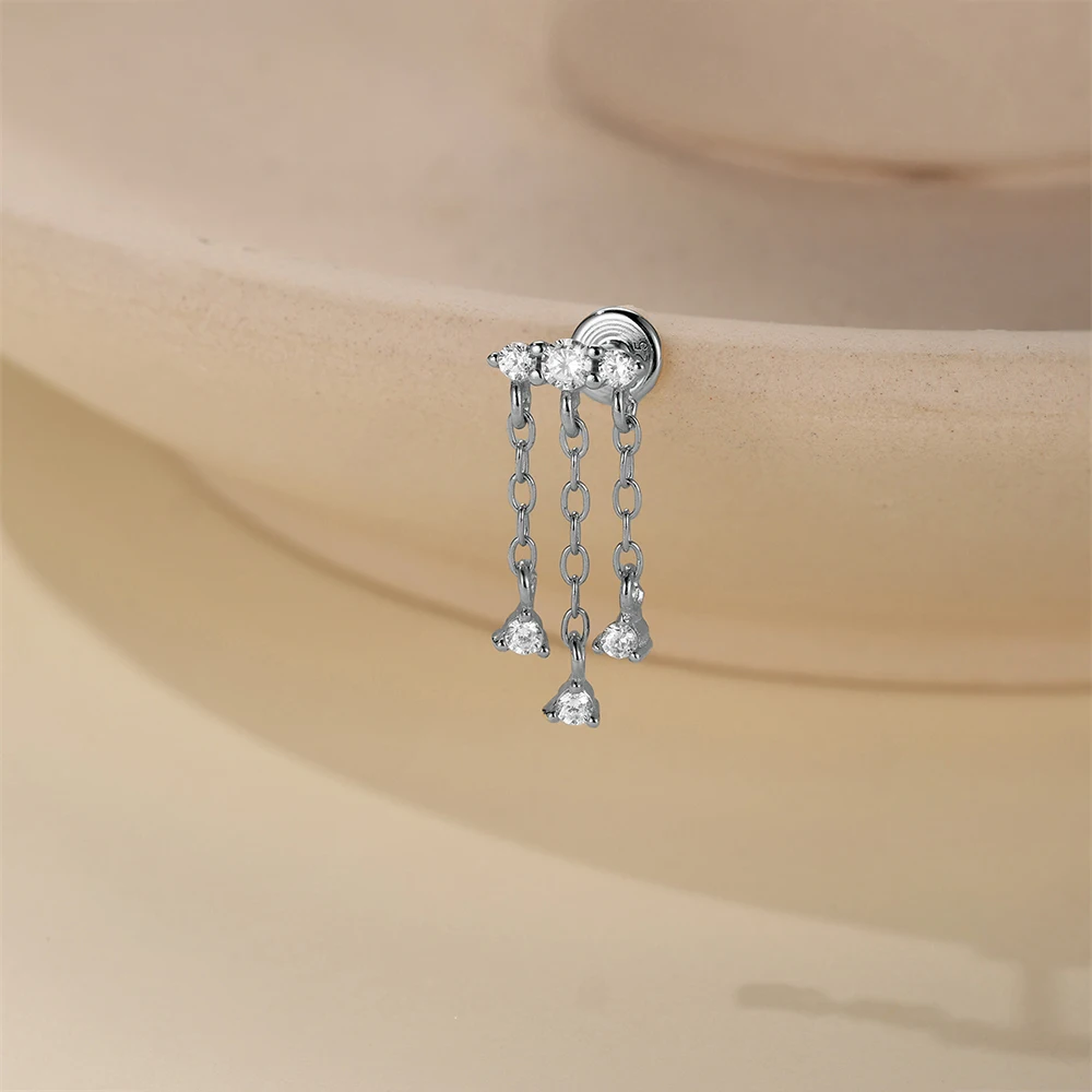 AIDE 925 Sterling Silber Geometrische Glatte Ketten-Quasten-Ohrringe für Damen, Knorpel-Spiral-Piercing, flache Rückseite, zum Schlafen tragbar – Detail 9