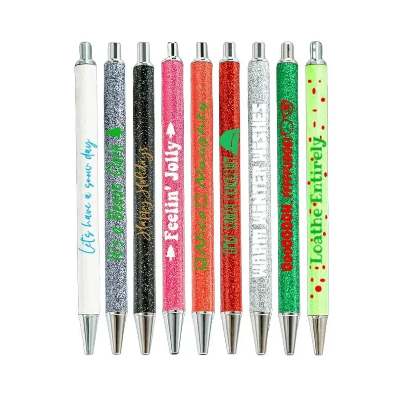 ปากกาลูกลื่นคริสต์มาสปากกาคริสต์มาส Glitter ปากกาลูกลื่นตลก 9x ปากกาแฟนซีธีมคริสต์มาสปากกาน่ารัก Sparkly Glitter