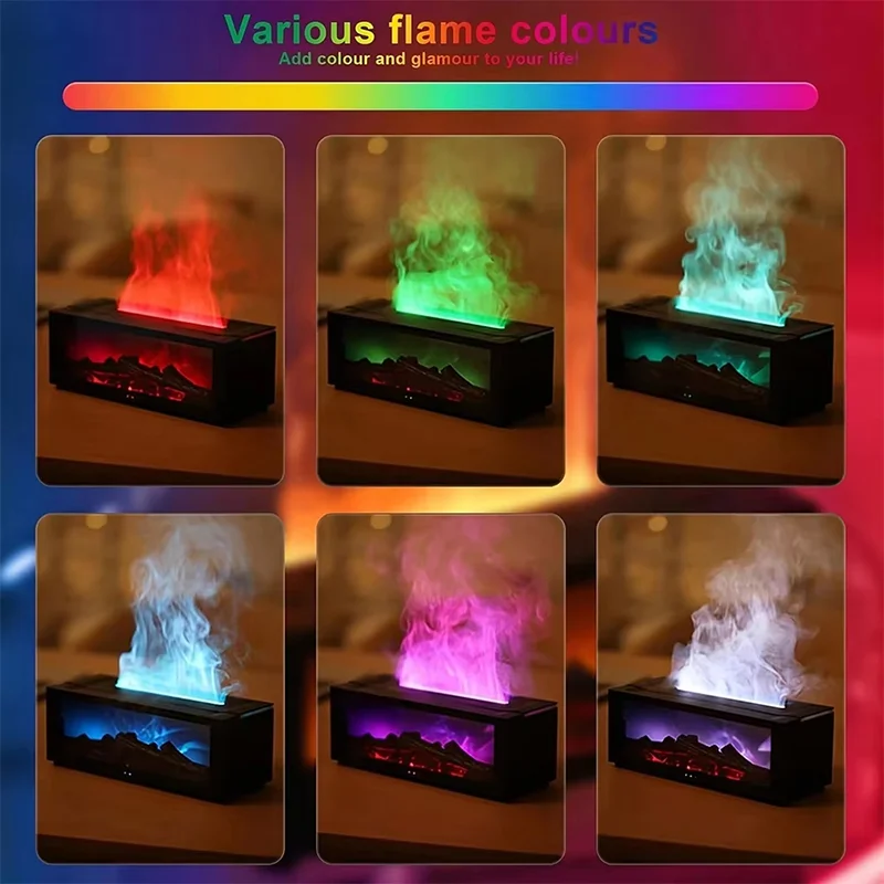 Eseential Oil Diffuser, Fireplace Flame Oil Diffuser - Aromatherapy Aroma Humidifier, Upgrade 7 Flame Colors Noiseless 280ml