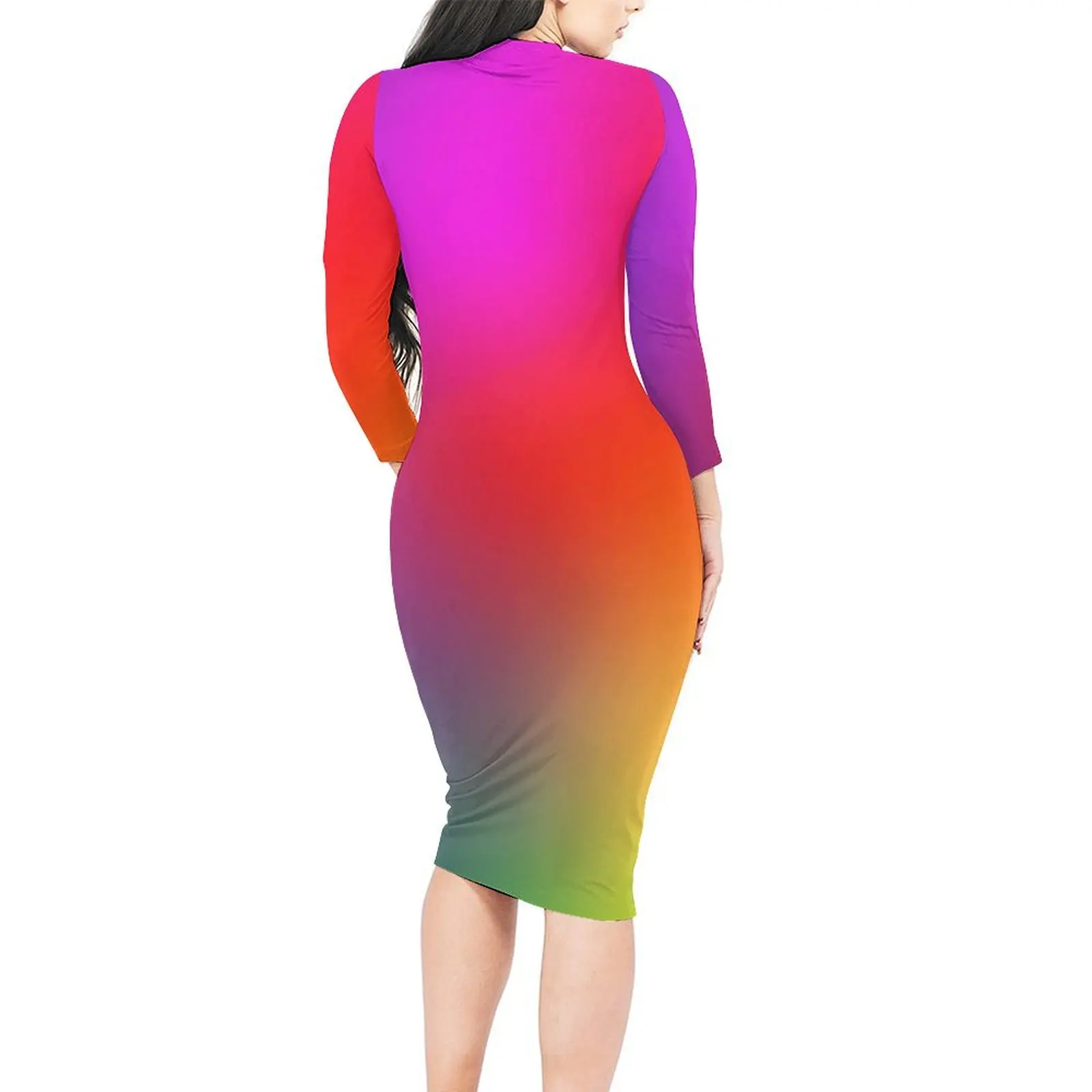 Abstract Rainbow Dress Women Gradient Print Street Wear Bodycon Dress Spring Long Sleeve Sexy Dresses Pattern Oversized Vestido