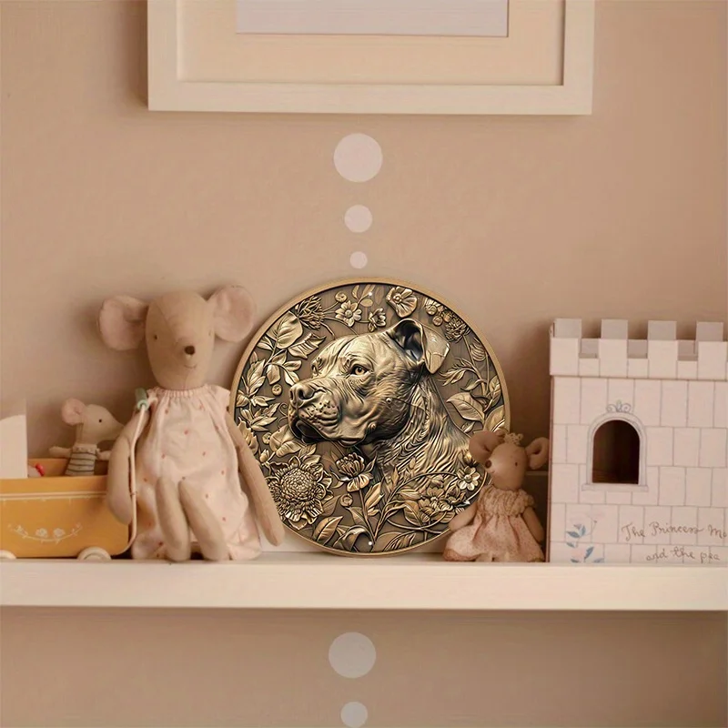 Premium Aluminum Pit Bull Sign, Circular Artwork with Golden NS Coin Detail, Durable Decorative Plaque for Indoors and Outdoors