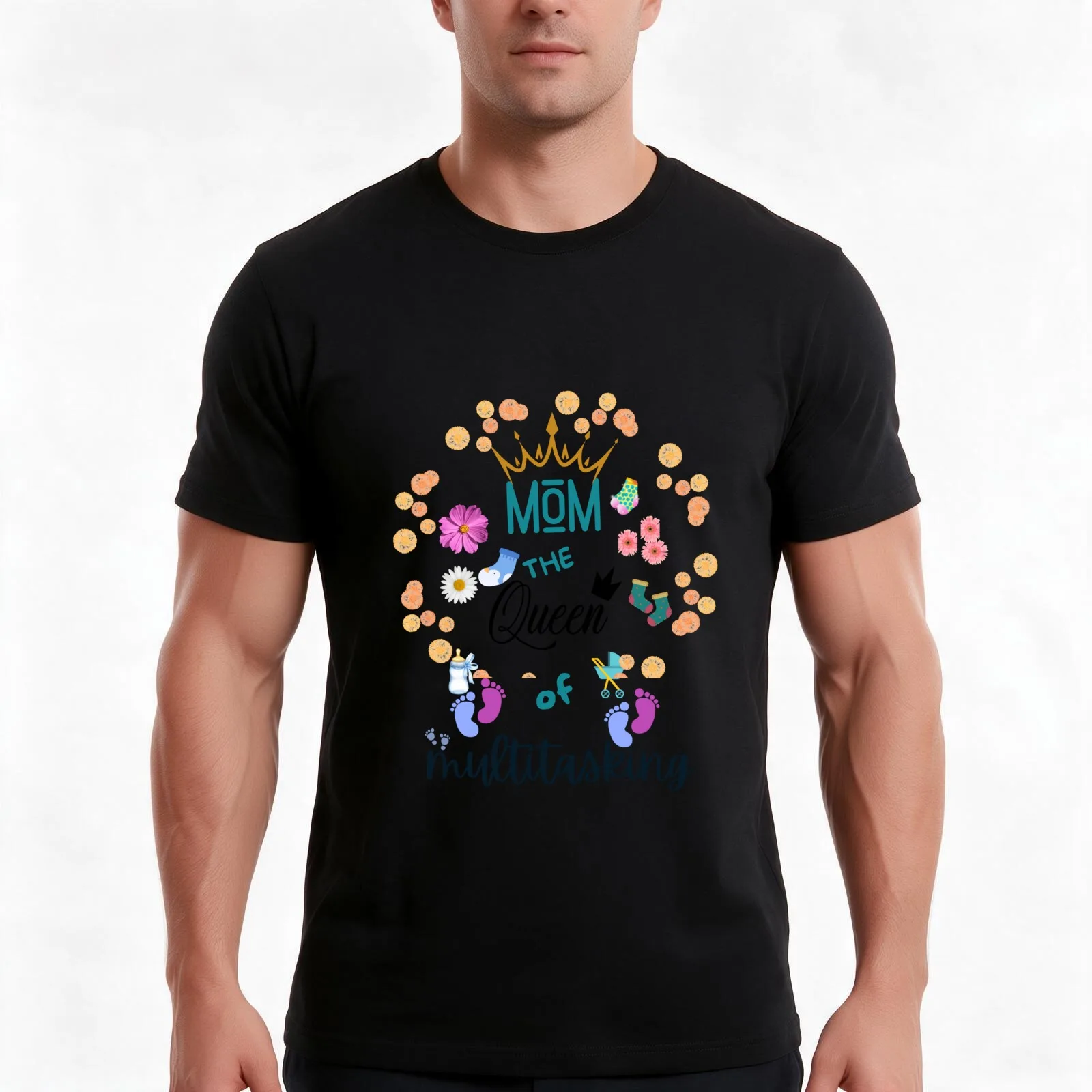 Mom The Queen Of Multitasking T-Shirt, Summer Casual Cotton Tee, Oversized Streetwear Tops, Vintage Graphic Print, 100% Cotton