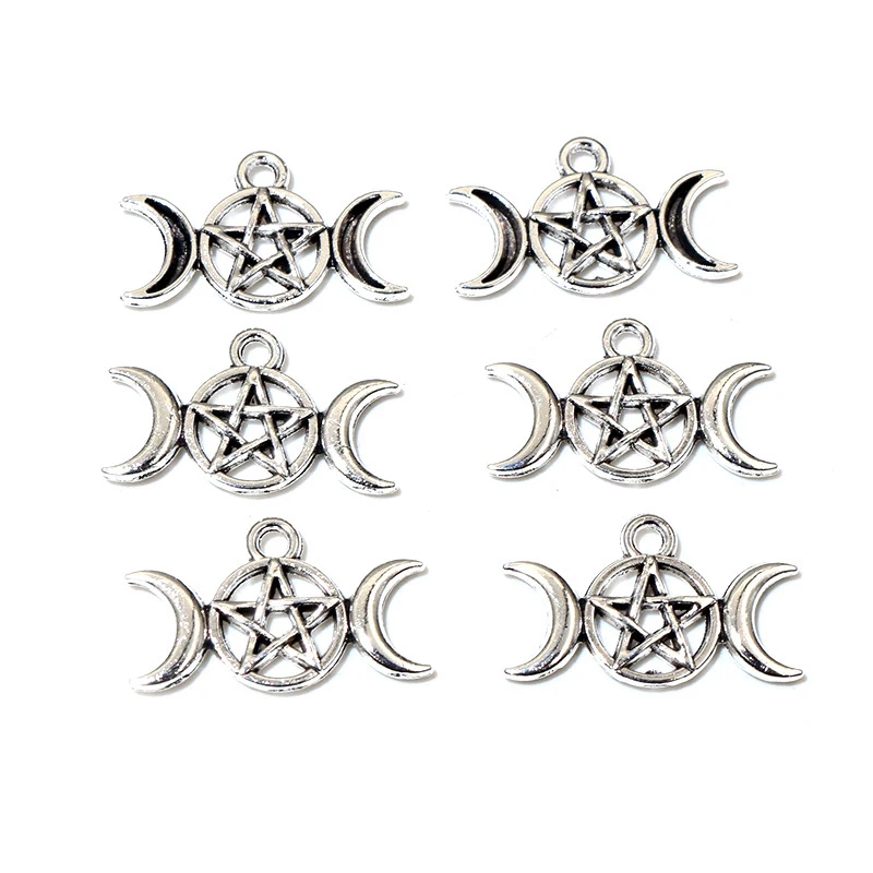 30pcs 14x22mm Antique Silver Color Star Moon Handmade Charms Pendant DIY Jewelry Making Accessories for Bracelet Necklace