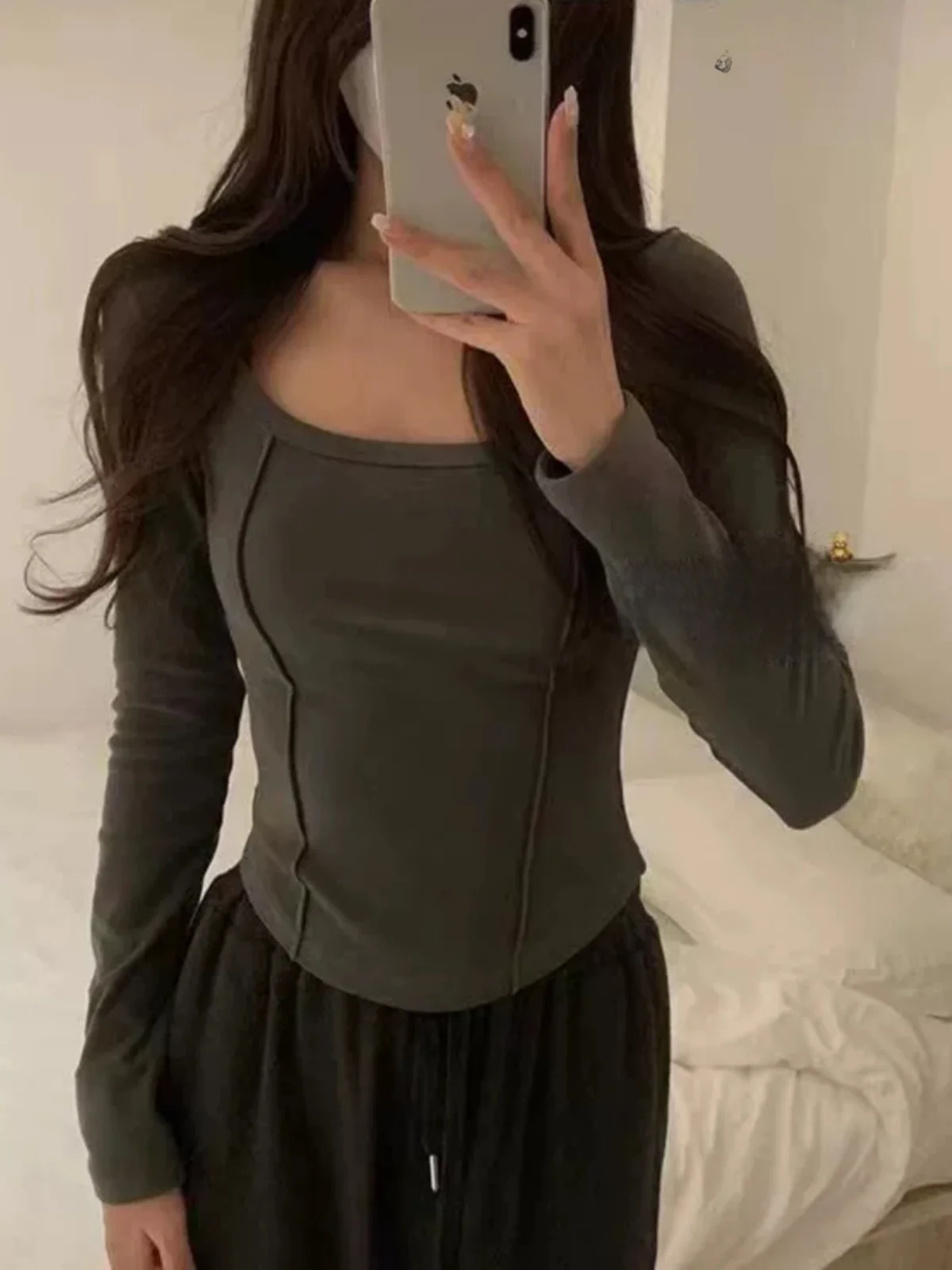 Self-Heating Slim Fit Long Sleeve Fishbone Line Base Shirt Women's Autumn Winter New Style Warm Inner Wear T-shirt Polyester ...