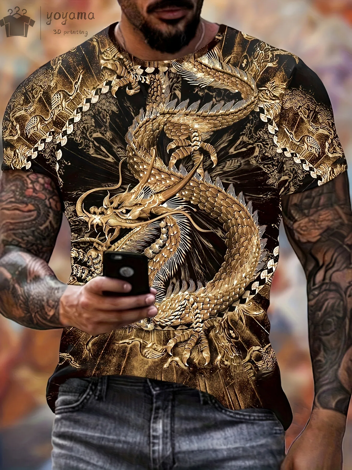 Men\'s Dragon T-Shirt Fashion 3d Printed T Shirt Animal Pattern Short Sleeved Oversized Streetwear Tees Summer Casual Mens Tops