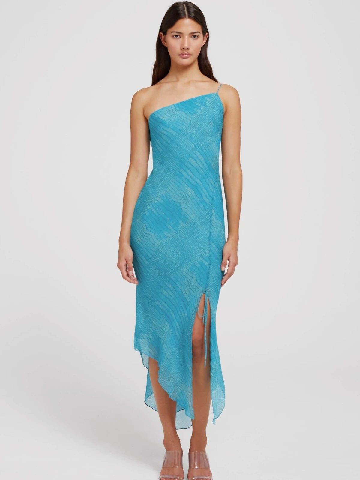 

Summer Women Chiffon Boho Maxi Dress Vacation Beachwear Sexy Asymmetric One-Shoulder Design Tie Detail High Slit Ladies Clothes