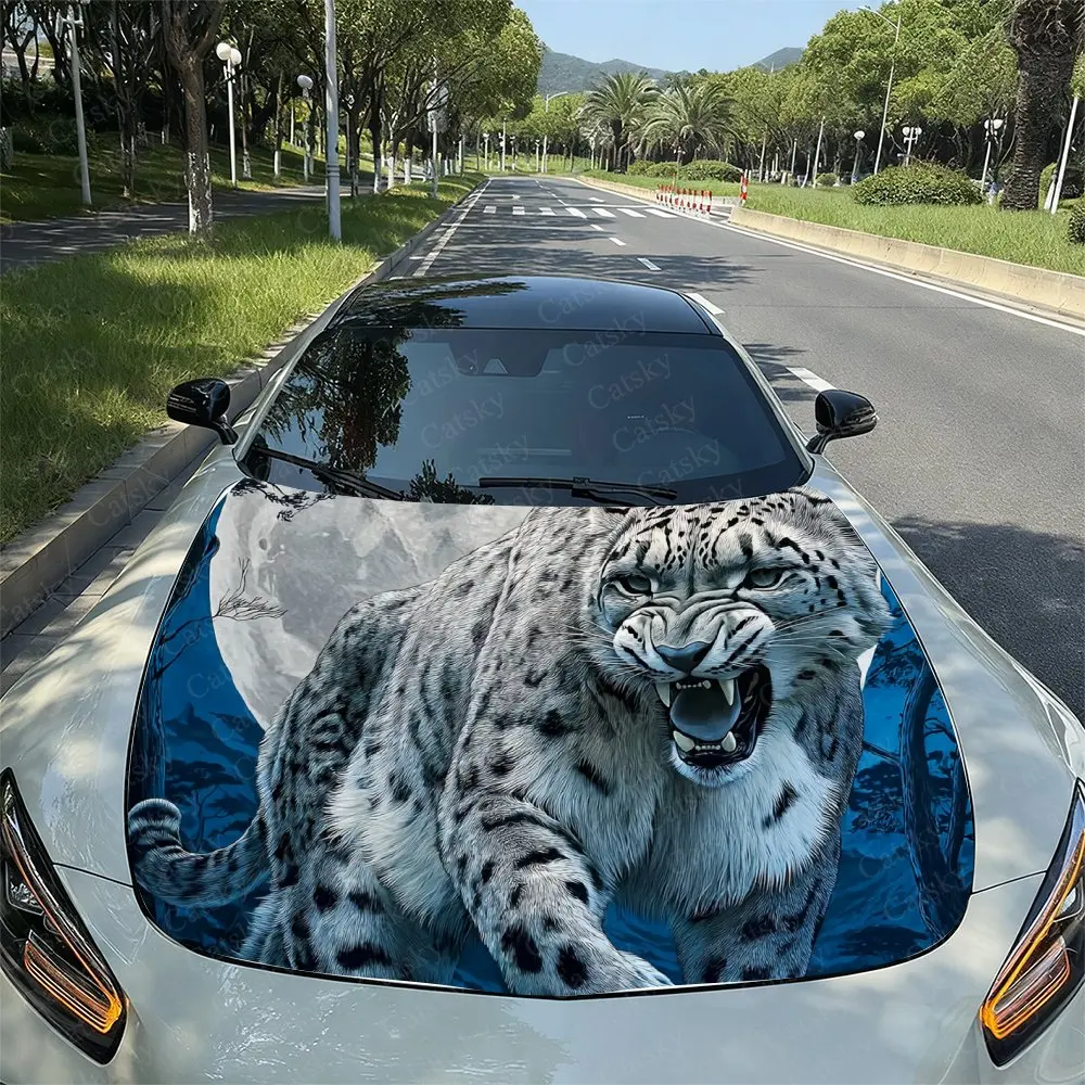 

Night Moon Fierce Snow Leopard Sticker Decoration Car Hood Decal Sticker, Durable Car Vinyl Wraps Suitable For Most Vehicles, Ca