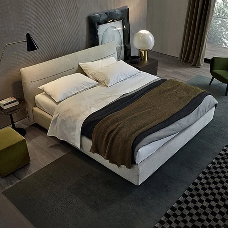 Haute couture series/Italian minimalist villa master bedroom tatami double bed 1.8 meters fabric bed